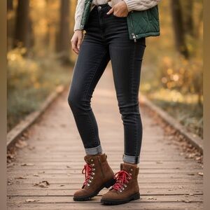 Charles By Charles David Rocky Camel Suede Brown Combat Boots with Red Laces